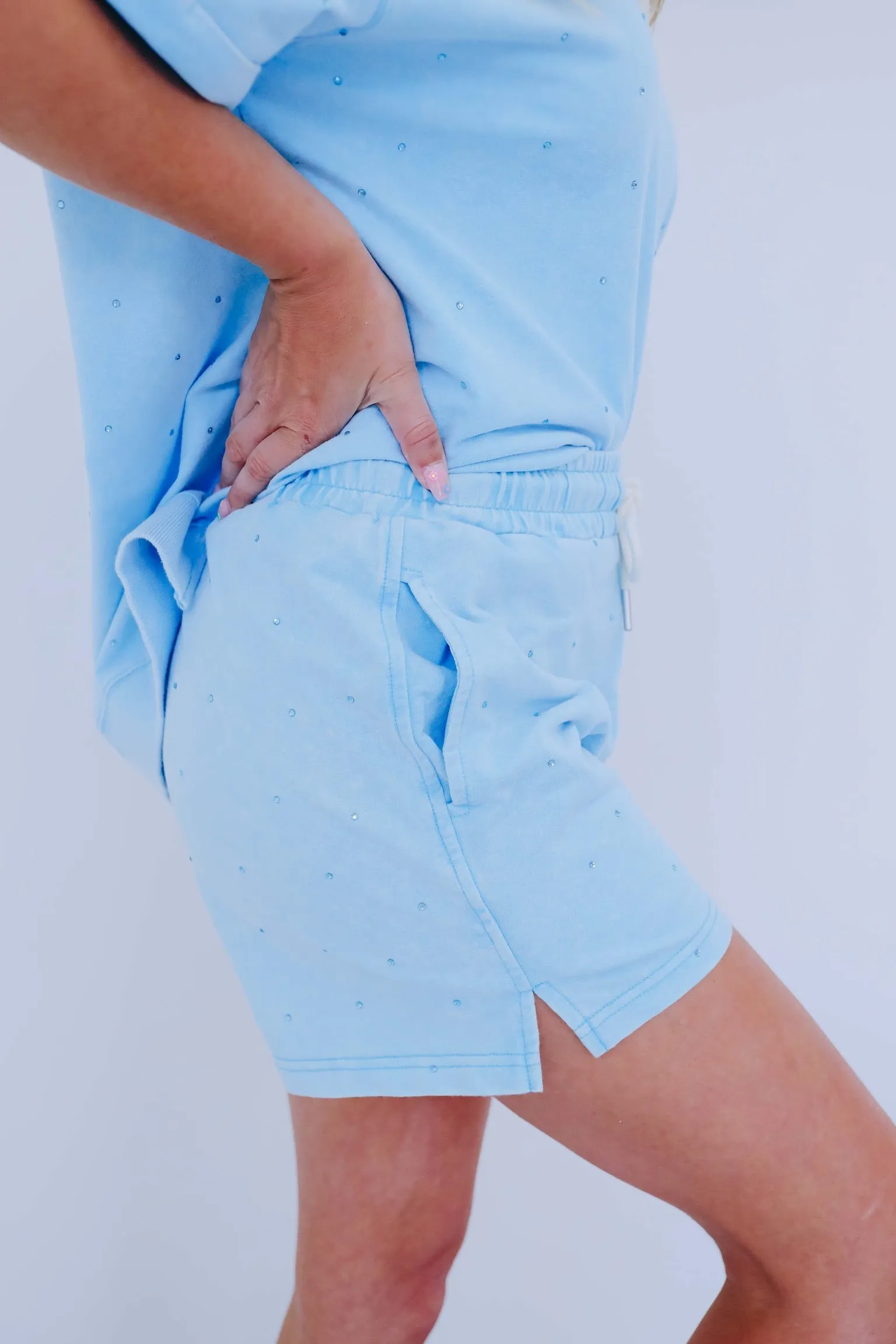 Sparkle On Pocketed Shorts- Blue