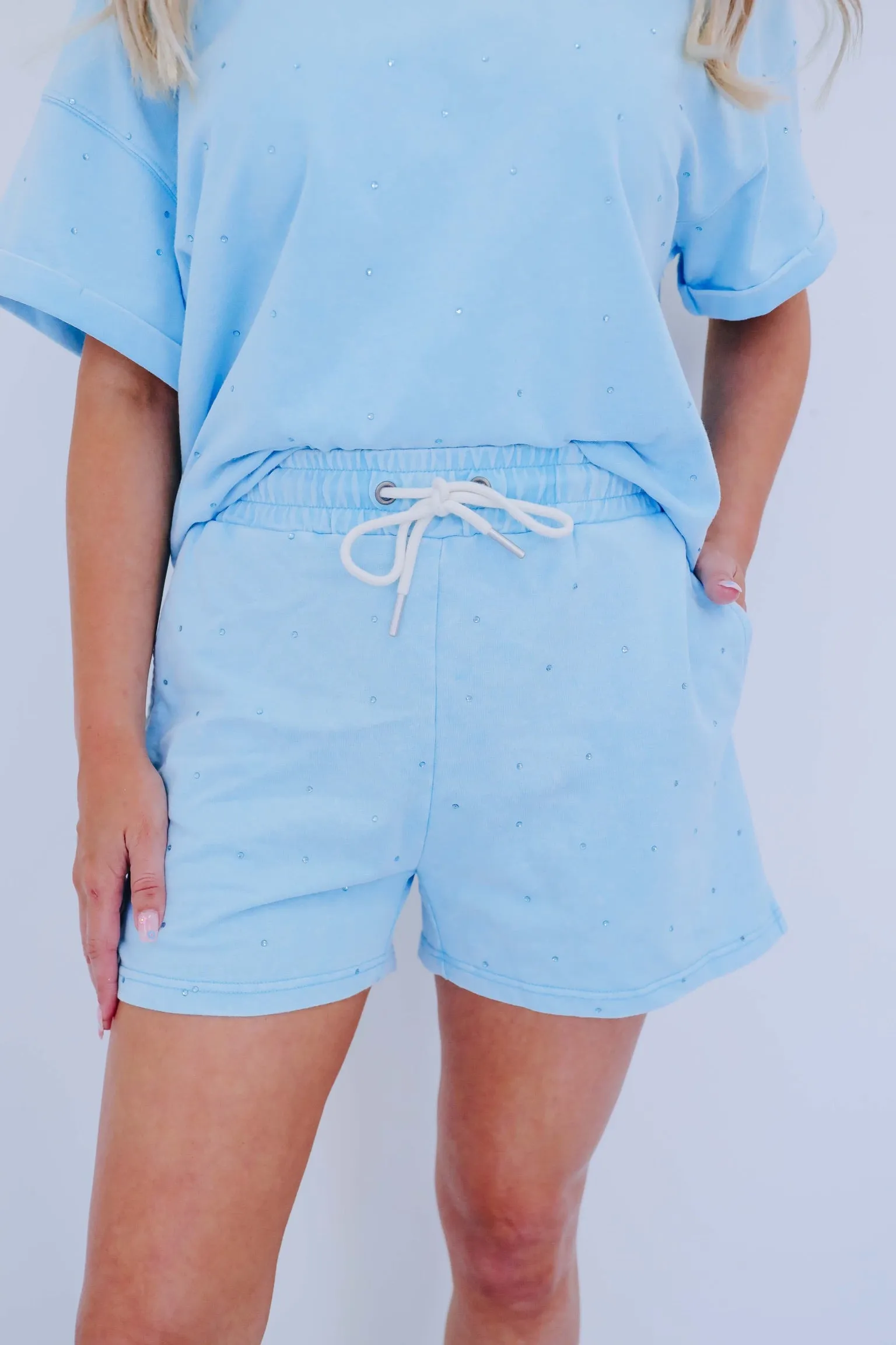 Sparkle On Pocketed Shorts- Blue