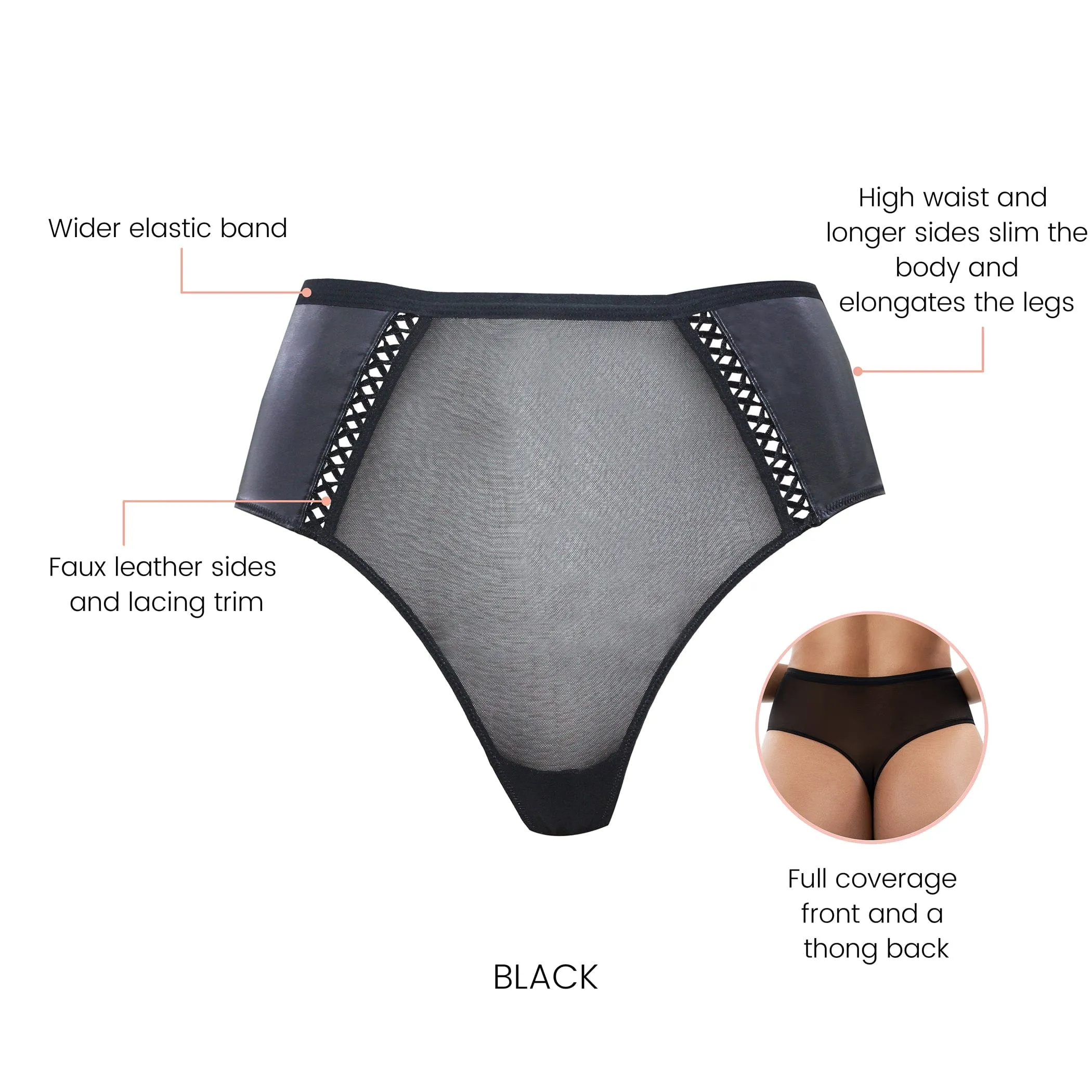 Stevie High-waist Thong - Black