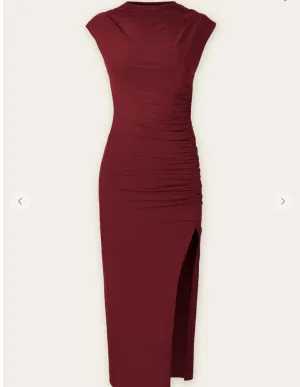 Stretchy Mock Neck Midi Slit Dress