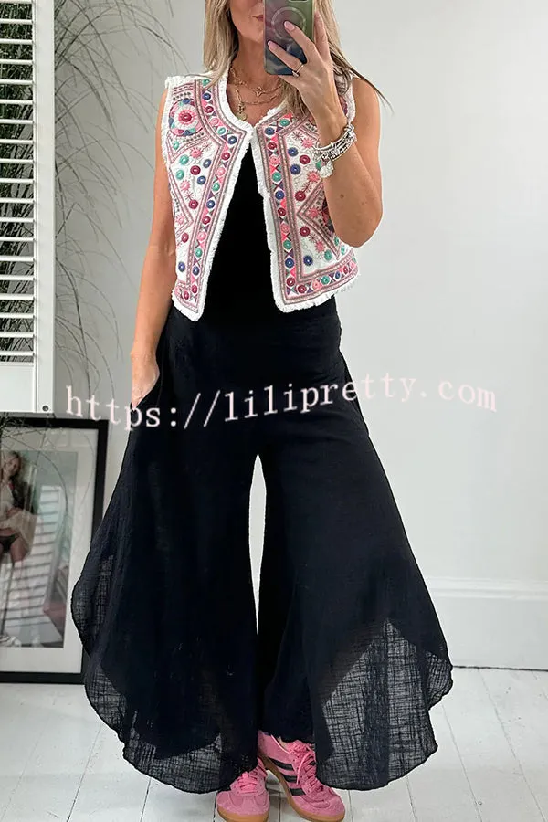 Summer Comfortable Linen Blend Elastic Waist Pocketed Harem Pants