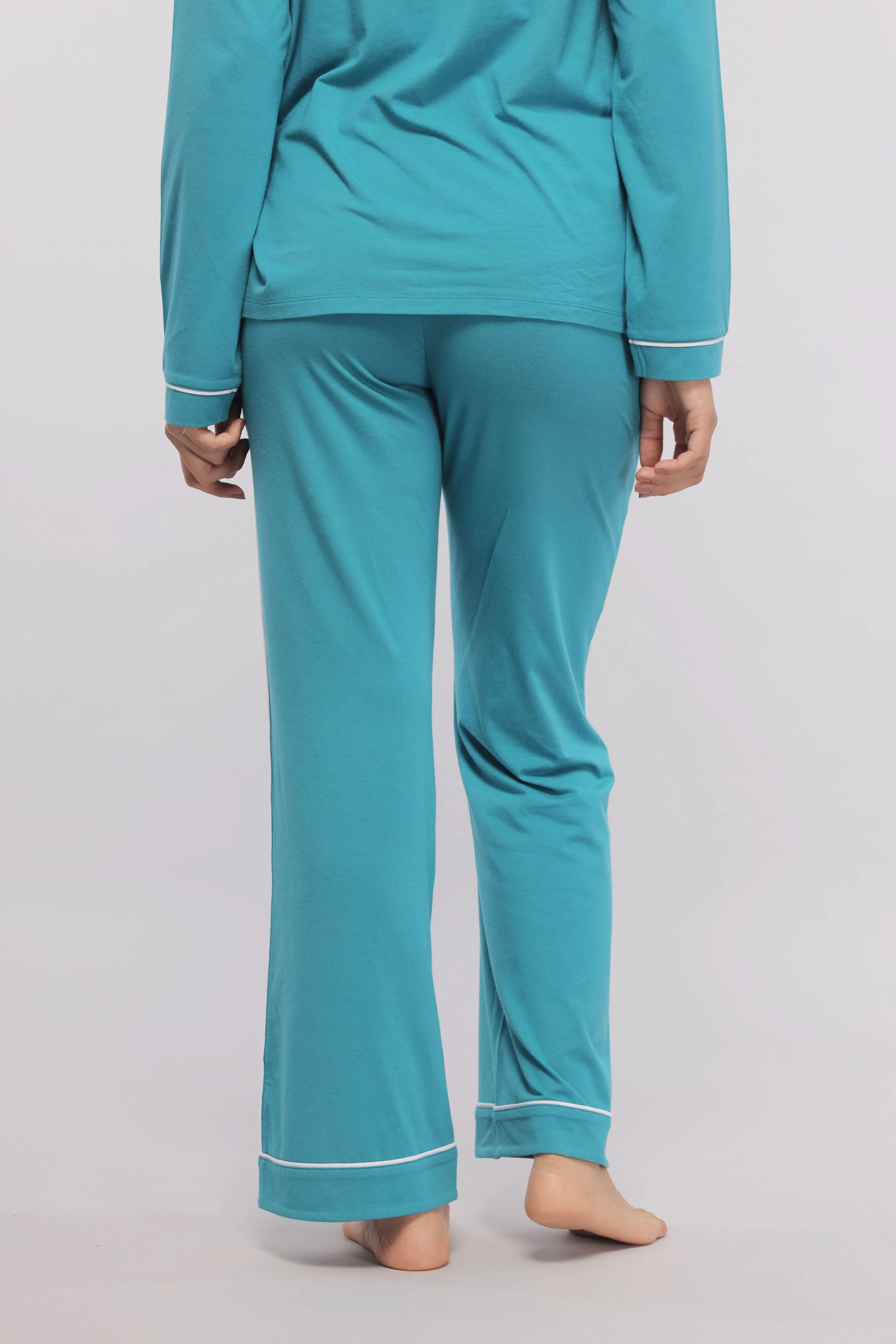 Teal Pajamas with White Piping