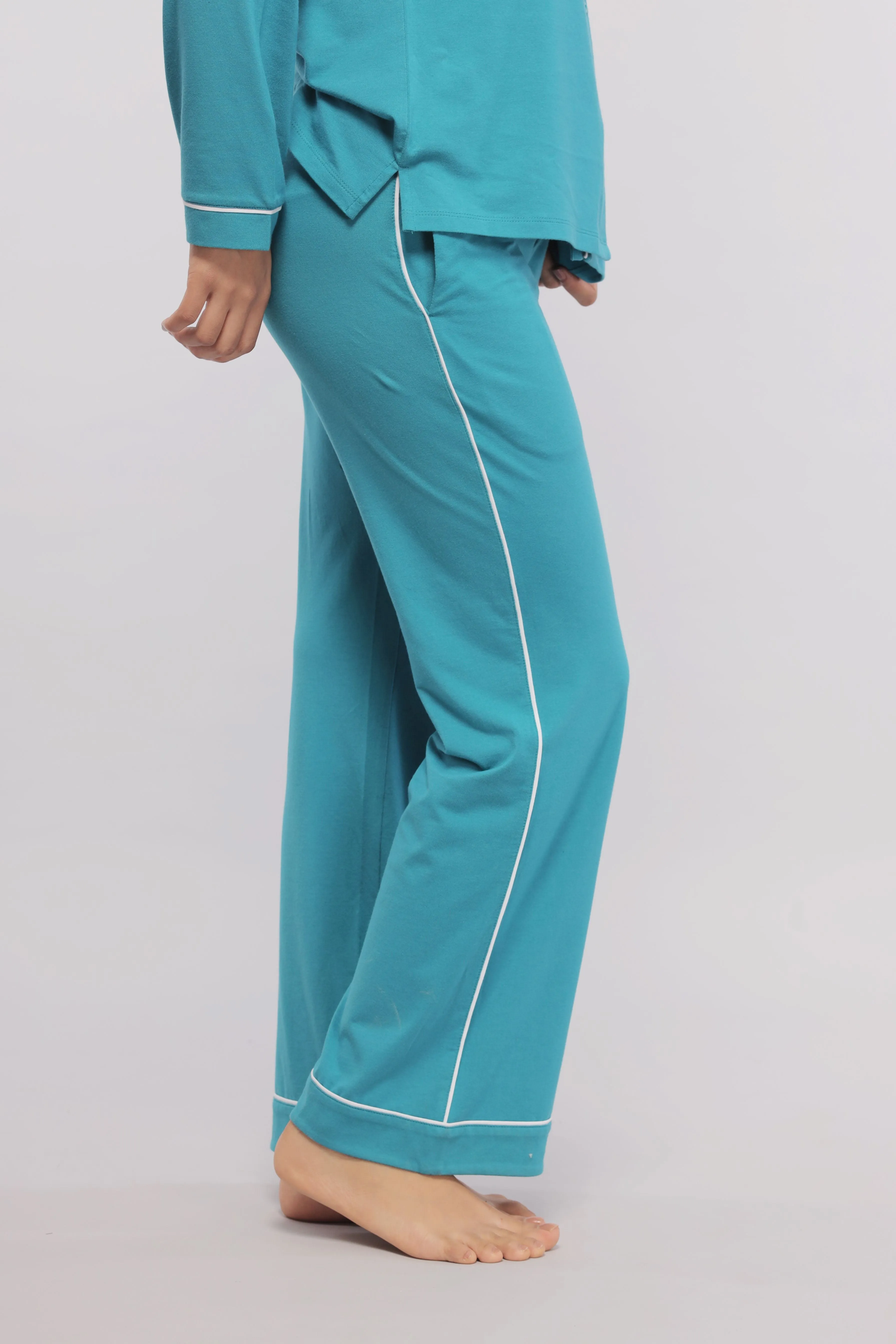 Teal Pajamas with White Piping