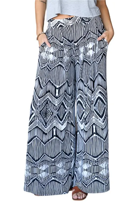 TEEK - BLACK WHITE VINTAGE PRINT POCKETED WIDE PANTS