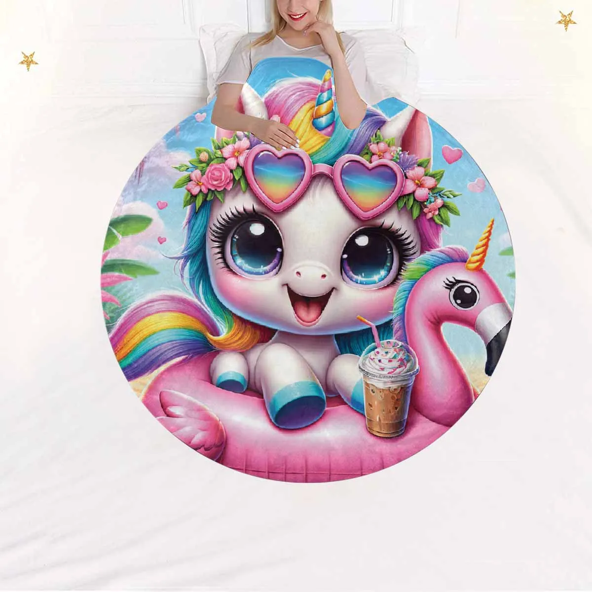 Unicorn_Awd35128  Circular Micro Fleece Blanket 60"