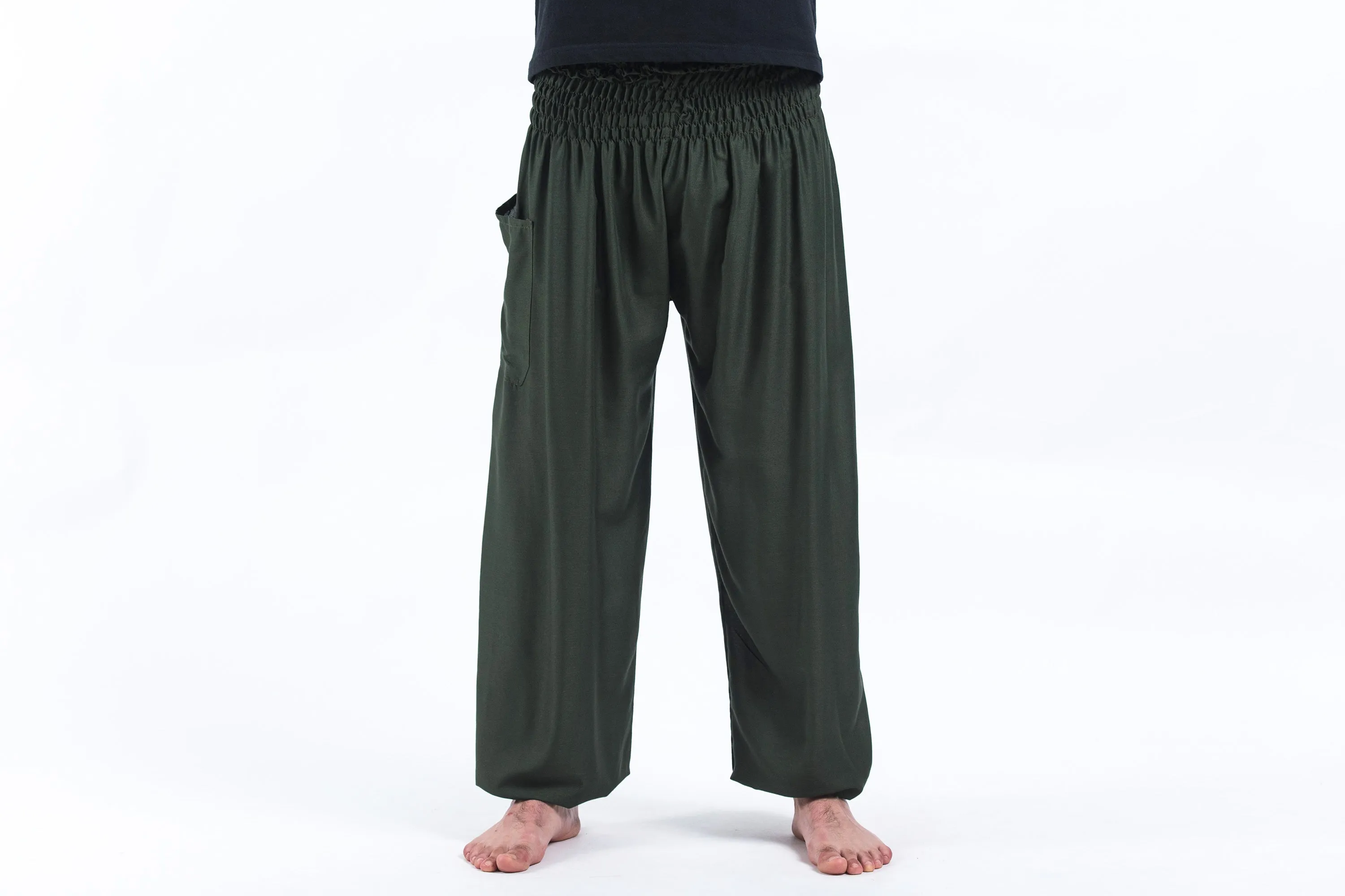 Unisex Solid Color Harem Pants in Green