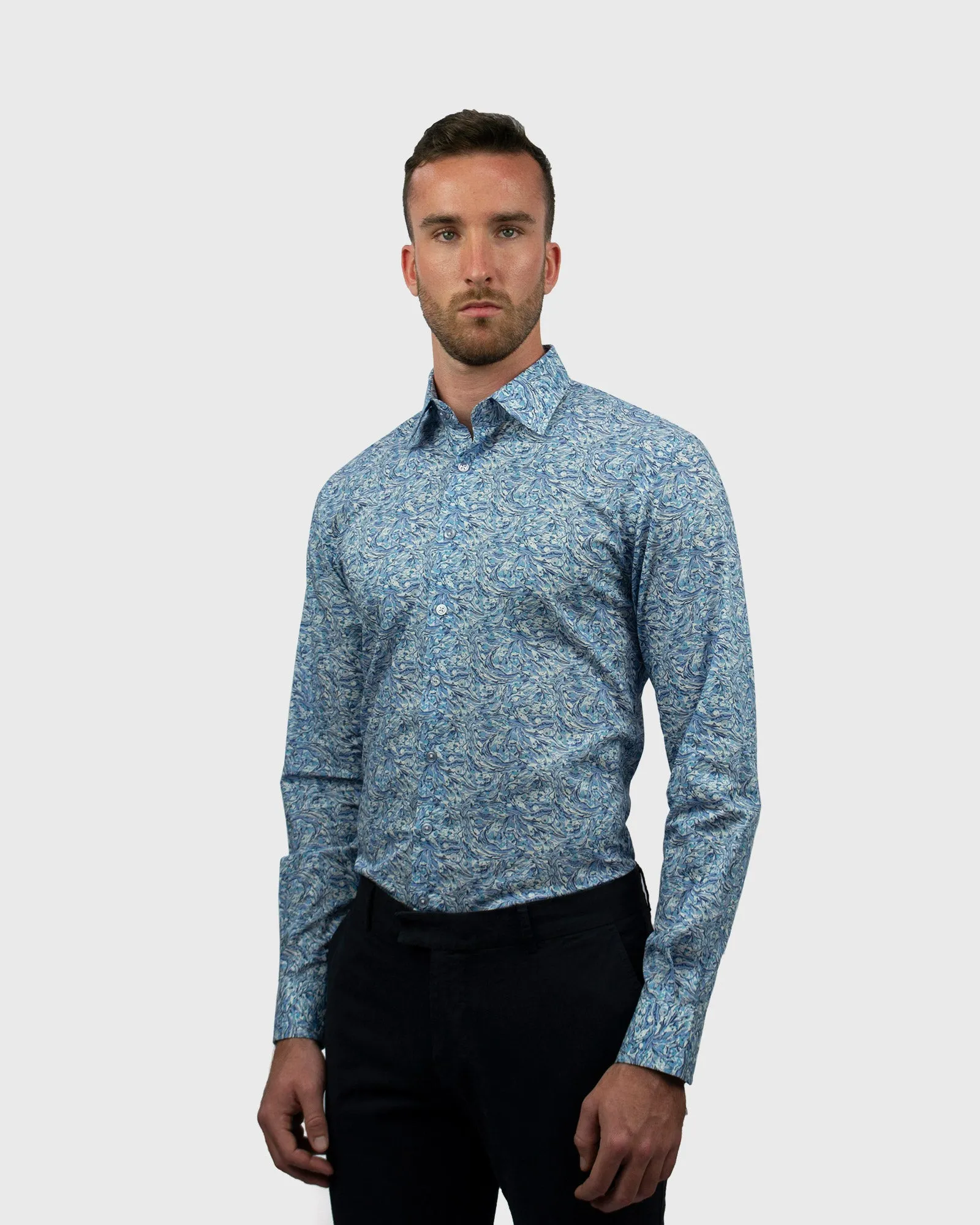 VINCENT & FRANKS S183638145C BLUE LIBERTY PRINT SLIM SC SHIRT