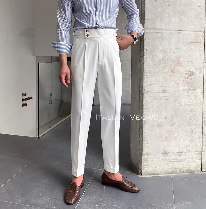 White Signature Buttoned Gurkha Pants by Italian Vega®