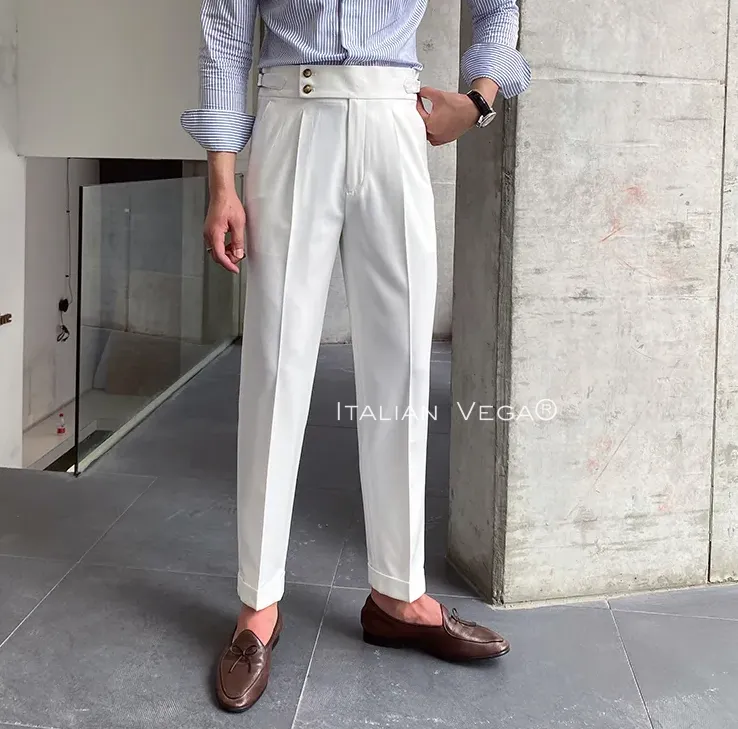 White Signature Buttoned Gurkha Pants by Italian Vega®