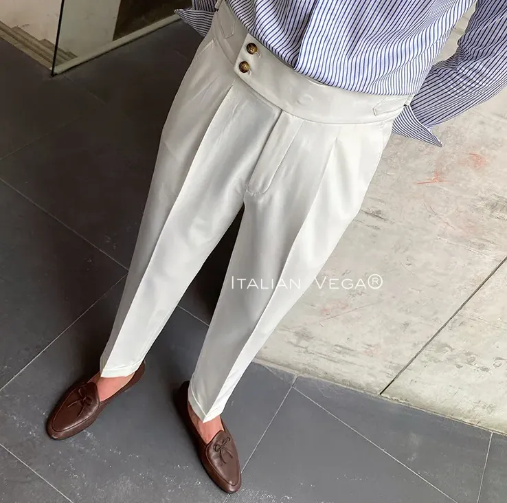 White Signature Buttoned Gurkha Pants by Italian Vega®