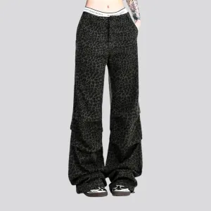 Wide fit animal pattern women's jeans