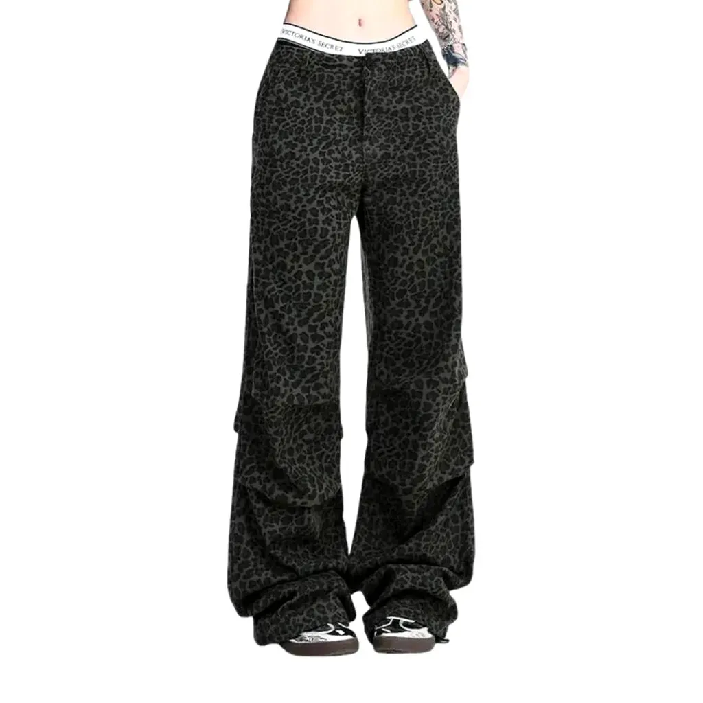 Wide fit animal pattern women's jeans