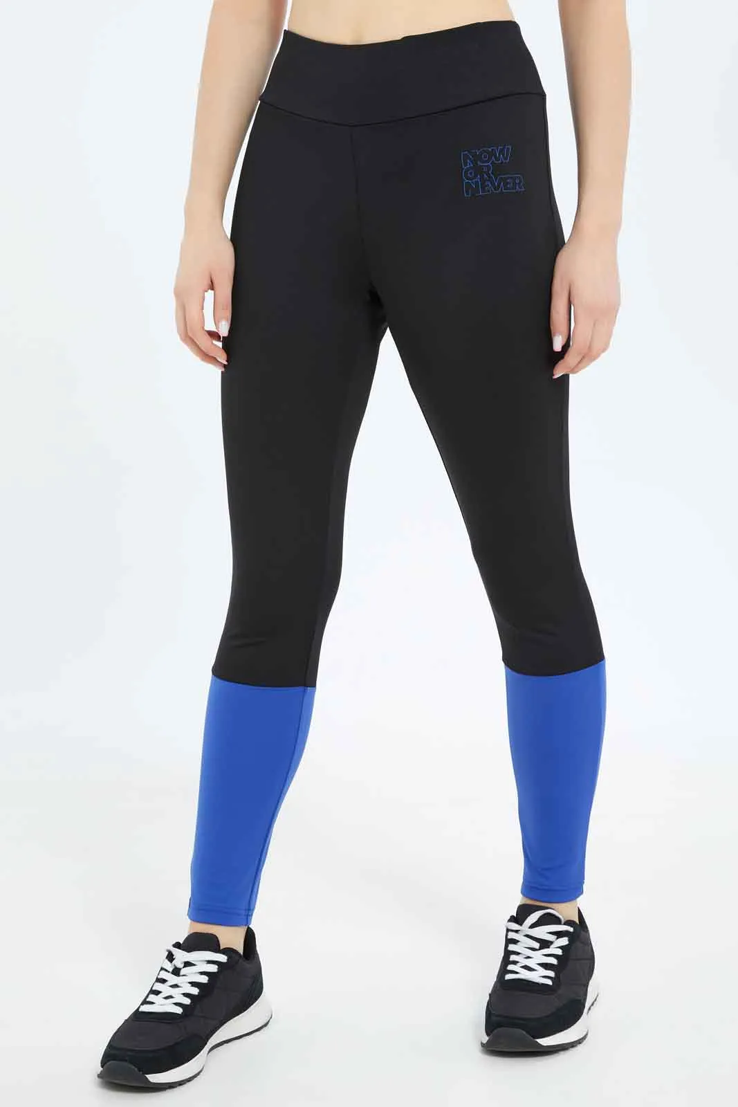 Women Black And Blue Color Block Active Pants